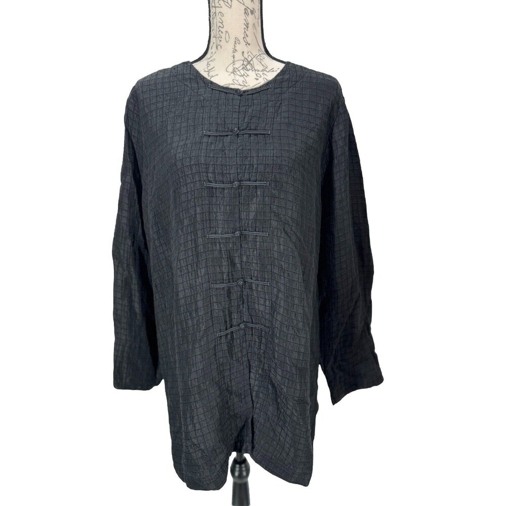 EILEEN FISHER Silk Linen Blend Mandarin Collar Knot Button Jacket Size‎ L